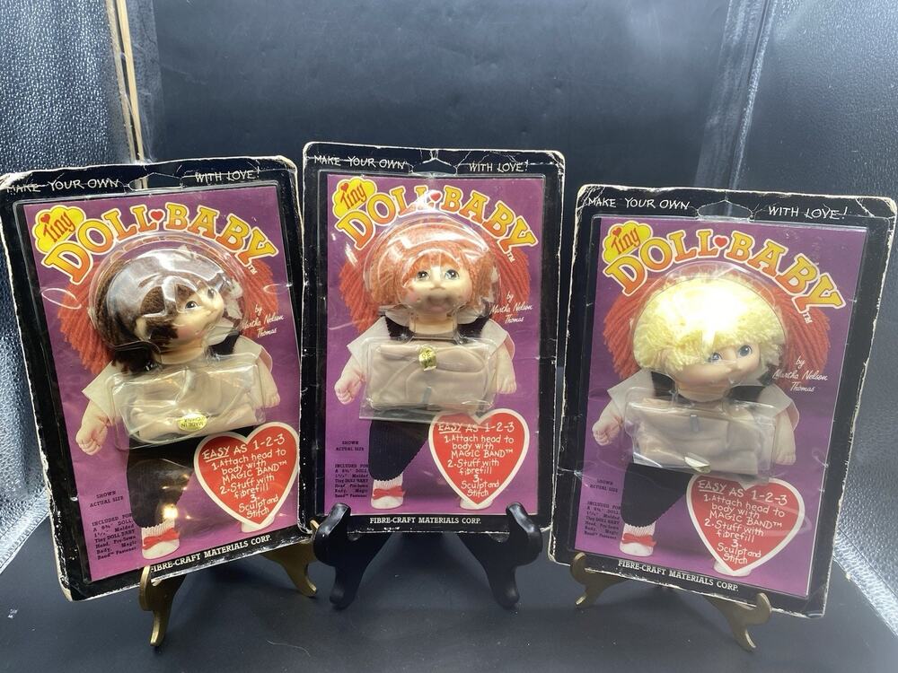 Lot Of 3 VTG Tiny Doll Baby Kit Fibre Craft Pre-Sewn 1985 Martha Nelson Thomas
